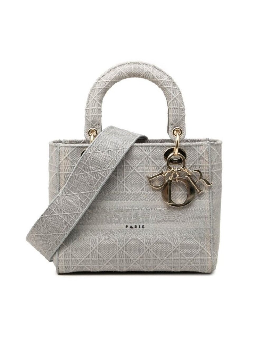 Dior Cannage Lady D Light 2-Way Shoulder Bag Gray Canvas